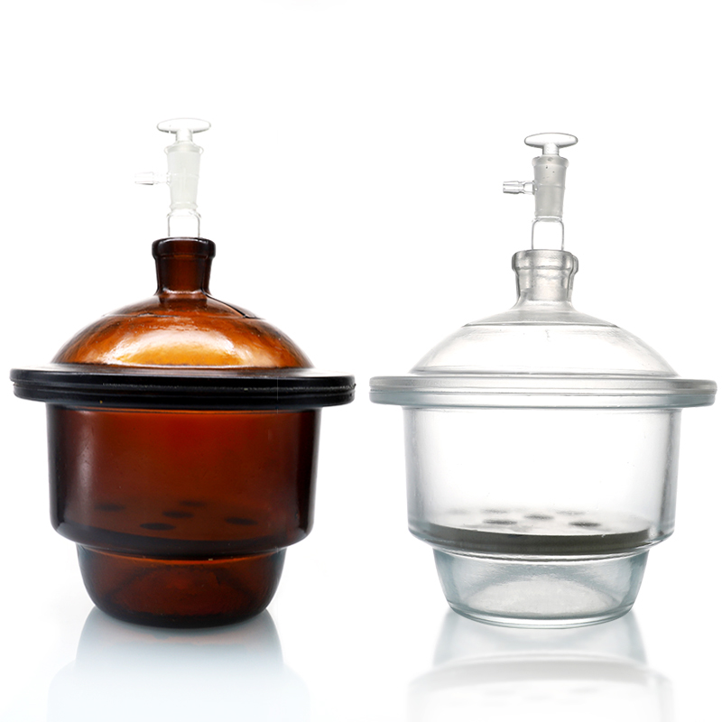 Clear and amber Vacuum Desiccator with ground-in stopcock and porcelain plate (4)